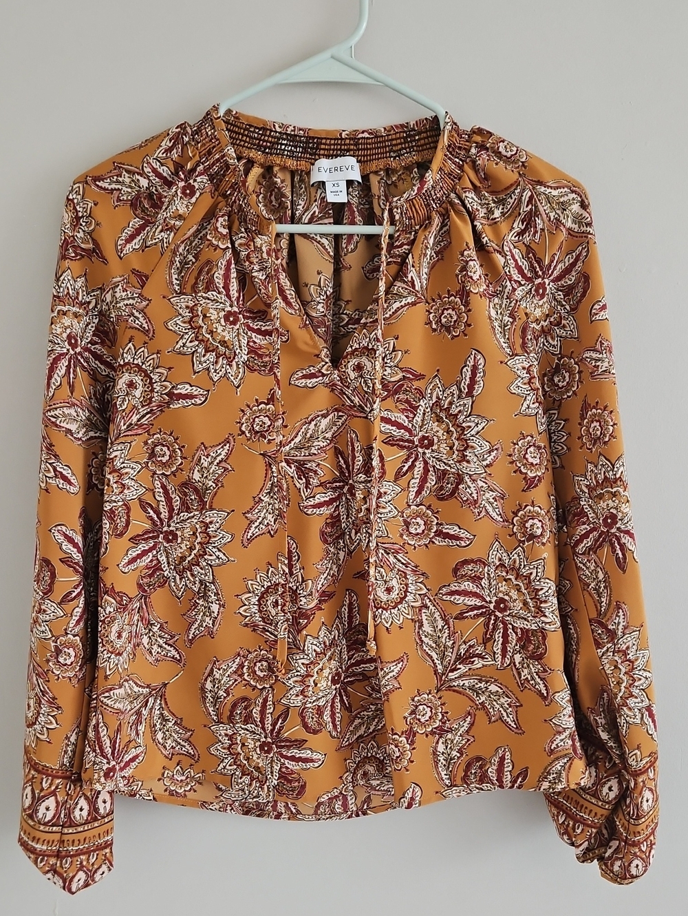 Evereve Tops | Evereve Britta Border Blouse Womens Extra Small Marigold Boho
